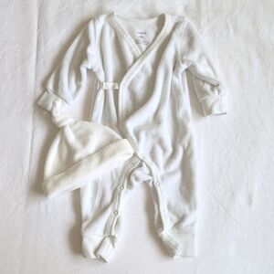 carter's white terry cloth snap kimono style jumpsuit & hat 3 months baby unisex